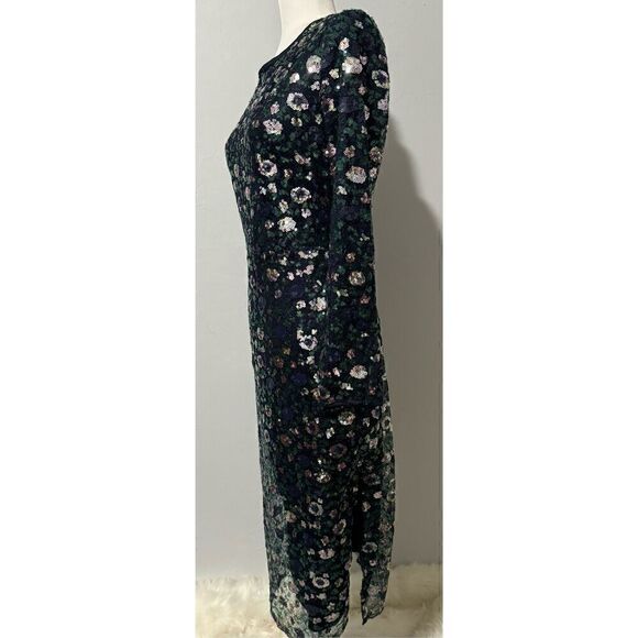 Aura Beyond Fiercer navy blue sequin long sleeve side slit midi dress M - Picture 6 of 16